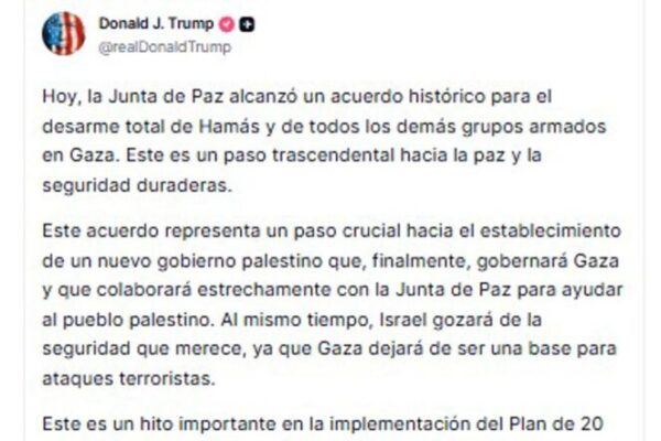 Trump anuncia acuerdo para el desarme total de Hamás como parte de su plan para Gaza
