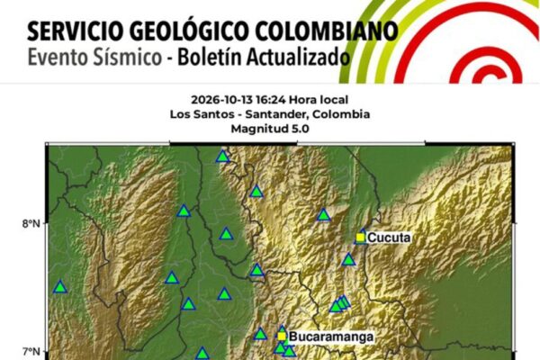 Un sismo de magnitud 5,0 sacude el noreste de Colombia